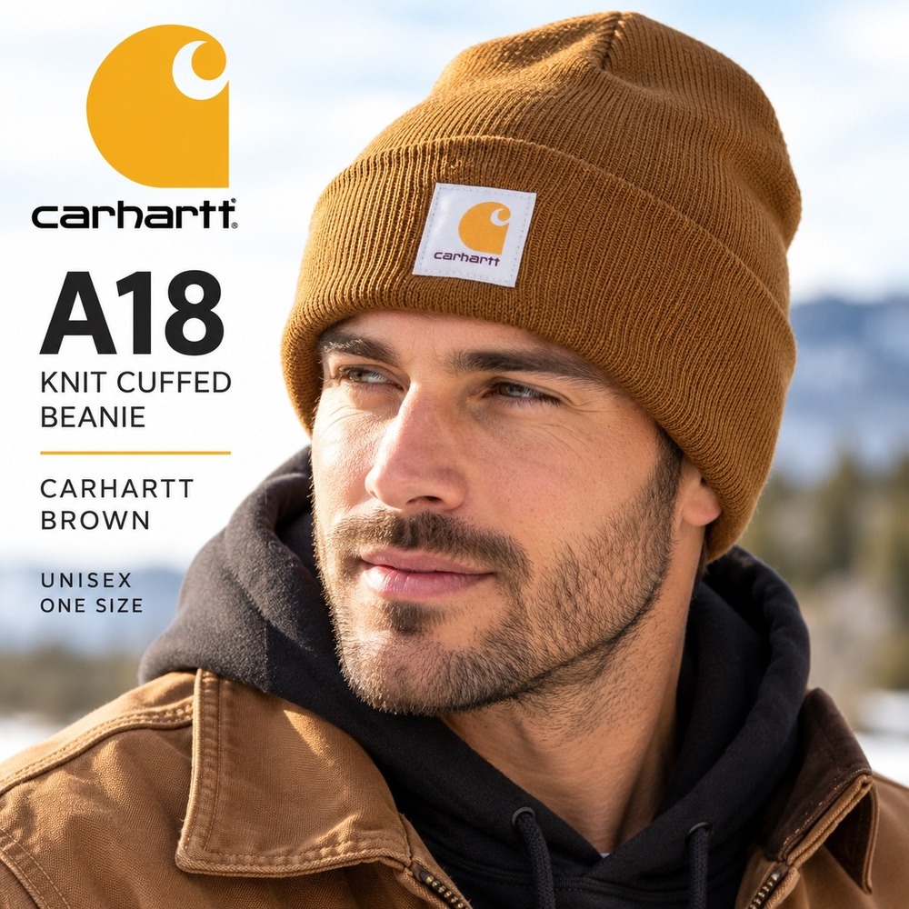 Carhartt A18 Knit Cuffed Beanie Hat Men OS Brown Watch Cap Workwear Logo Patch